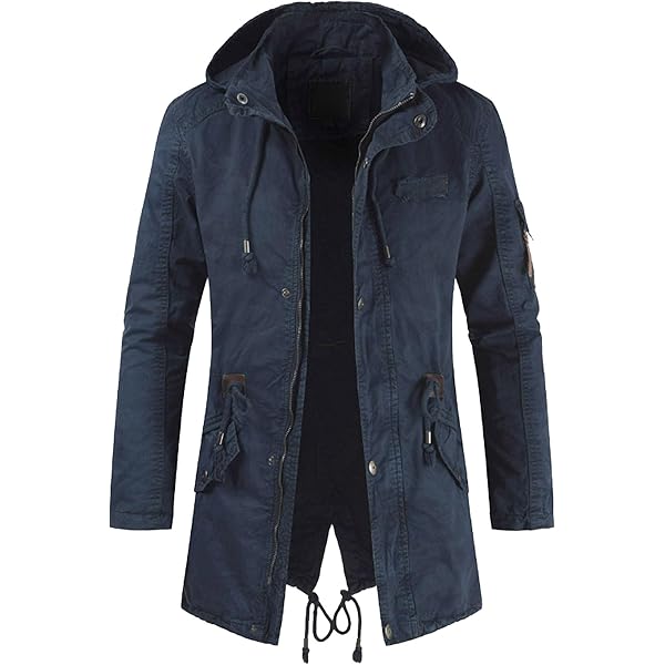 CUNE ZIP PARKA 文章 NAVY Men's Spring Military Full-Zip Removable Hooded Cotton Mid